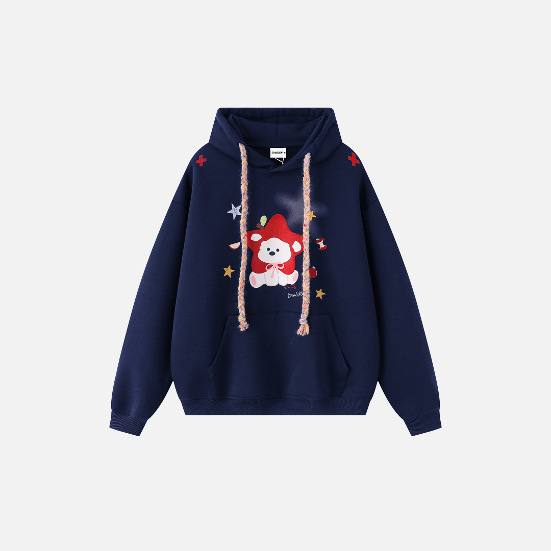 American Style Retro Dog Print Loose Hoodie