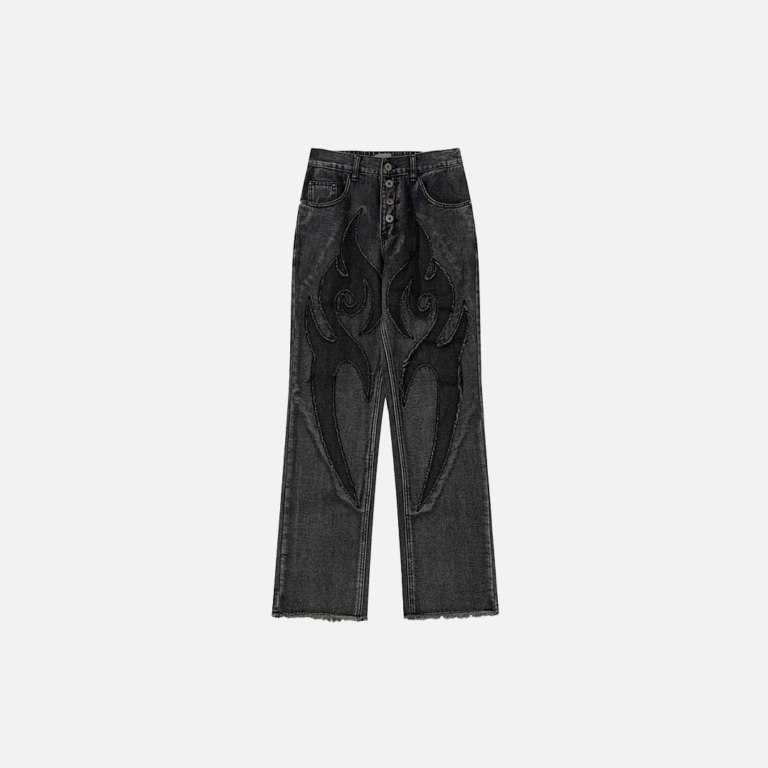 Jeans mit Flammenstickerei