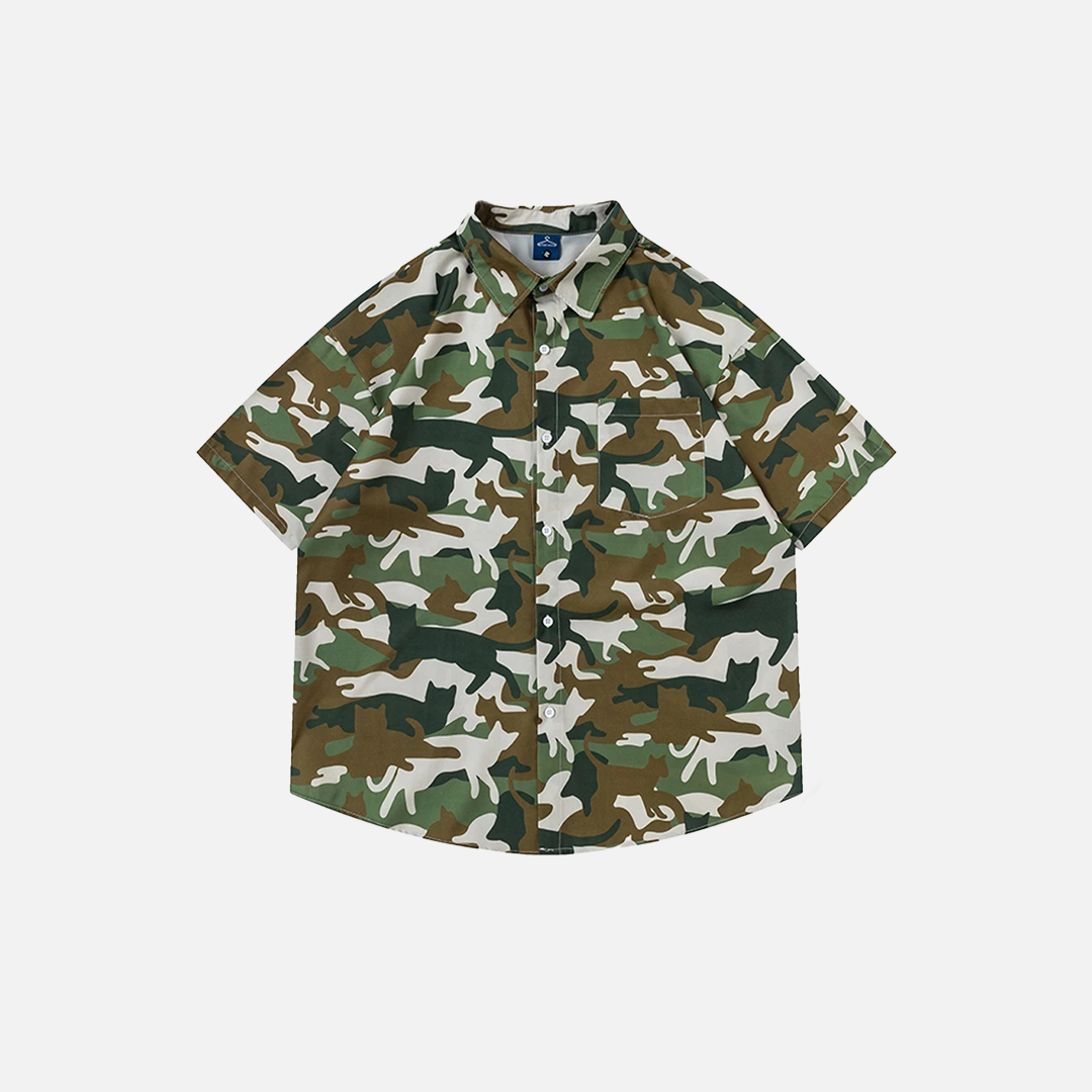 Chemise décontractée oversize à boutons Camo Cats