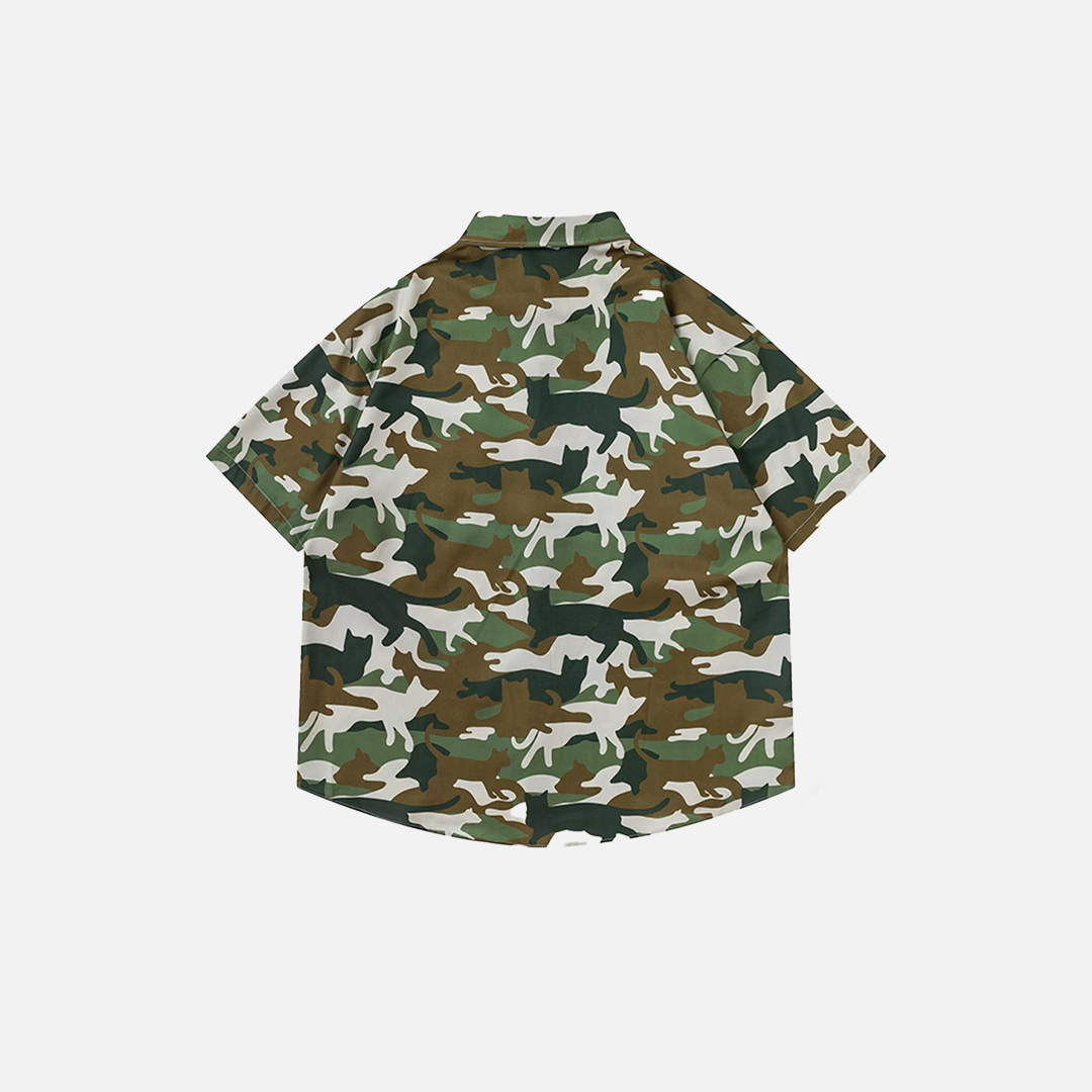 Chemise décontractée oversize à boutons Camo Cats