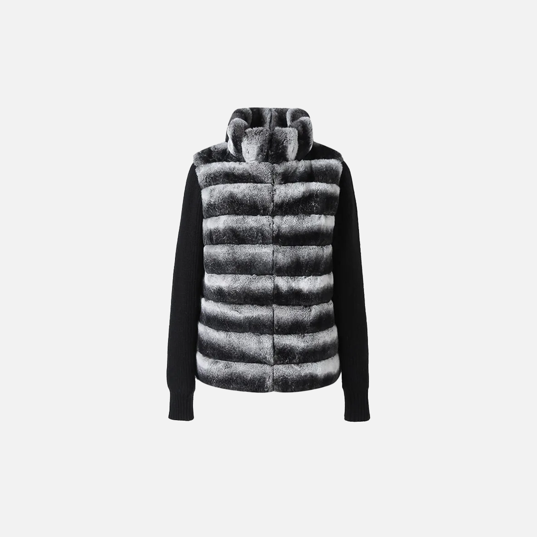 Luxuriöser Strickcardigan aus Wolle und Kaninchenfell