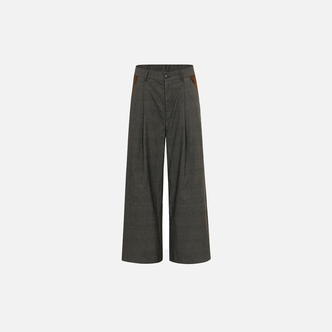Vintage Pleated Color Block Pocket Straight Leg Pants