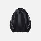 Patchwork Solid Color Turn Down Collar Sweatshirt