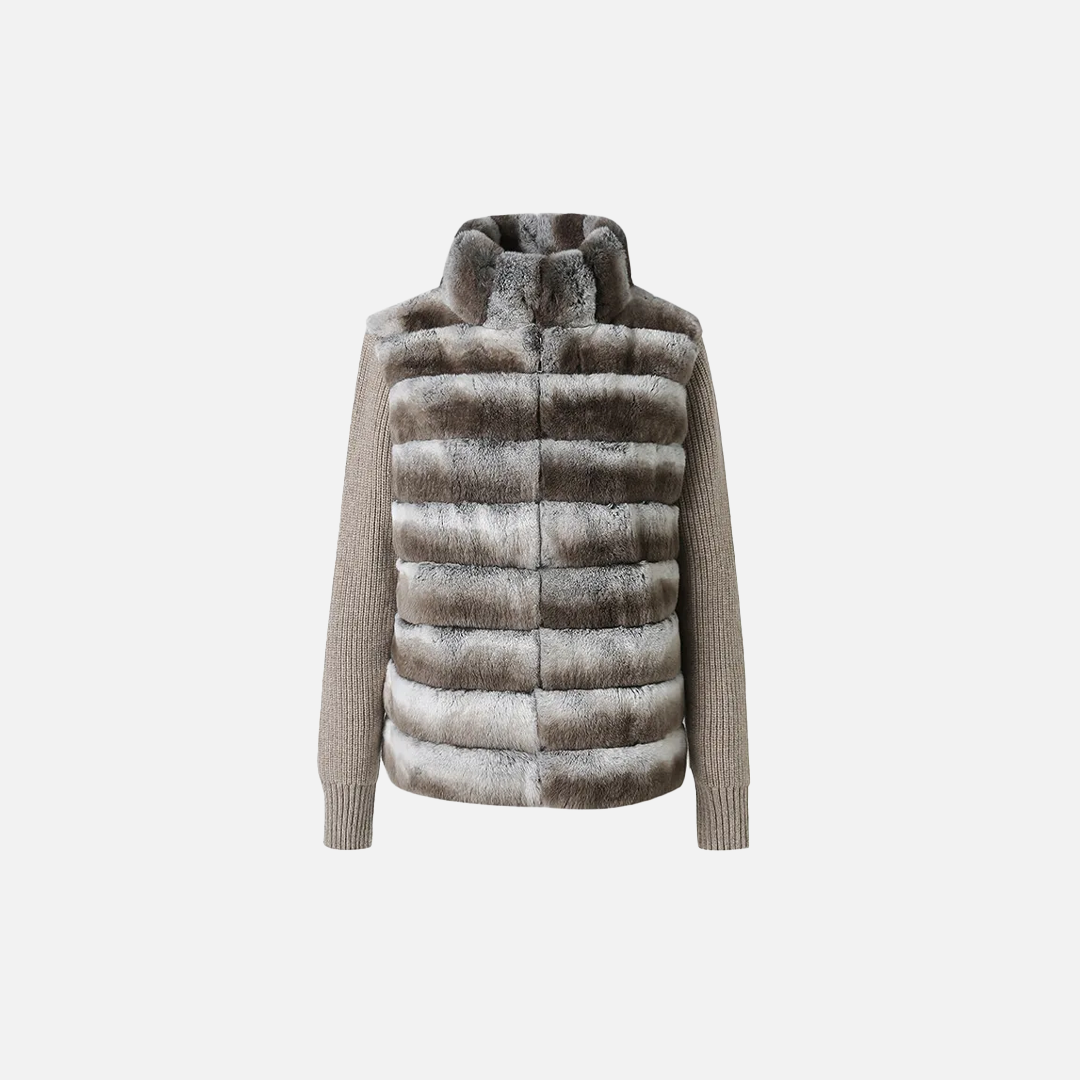 Luxuriöser Strickcardigan aus Wolle und Kaninchenfell