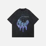 Vintage-T-Shirt mit verwaschenem, ästhetischem Grafikmuster in Schwarz