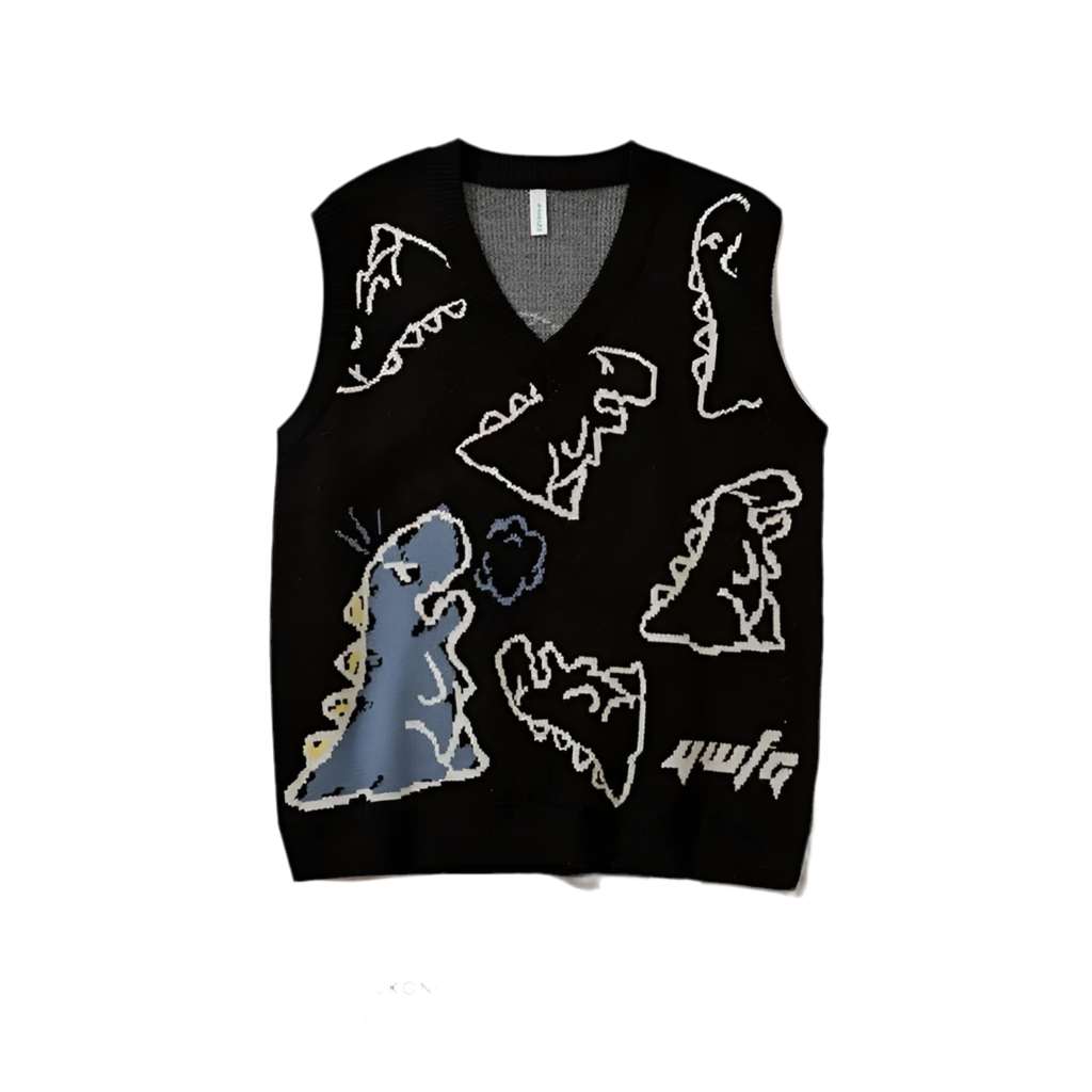 Loose Dinosaur Graffiti Knitted Vests