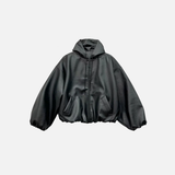 Coupe-vent noir en PU avec fermeture éclair, veste en cuir