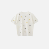 Bird Embroidery Round Neck Casual T-Shirt