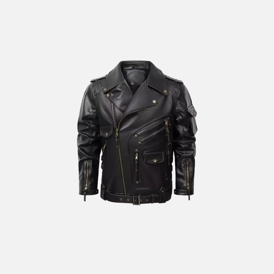 Modische, schmal geschnittene Lederjacke mit Reißverschluss