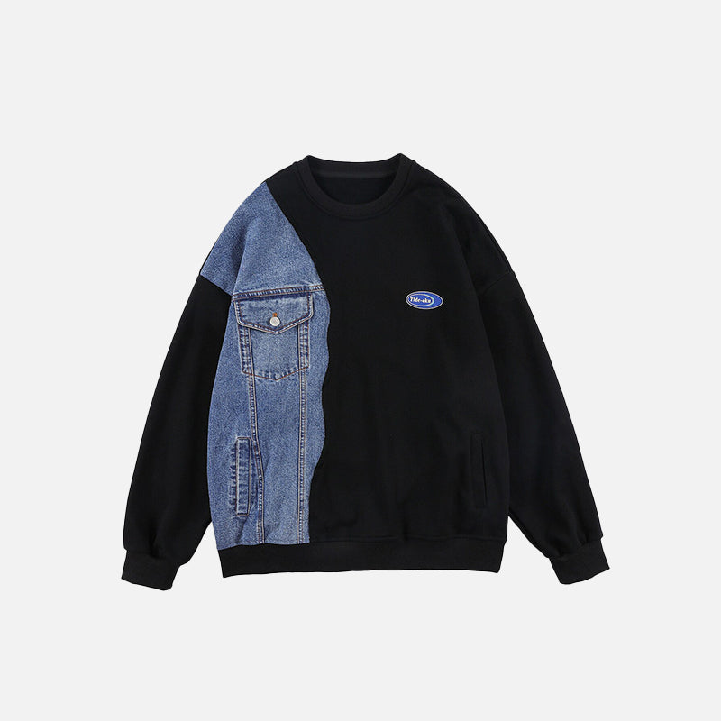 Denim-Sweatshirts mit Patchwork-Design und mehreren Taschen