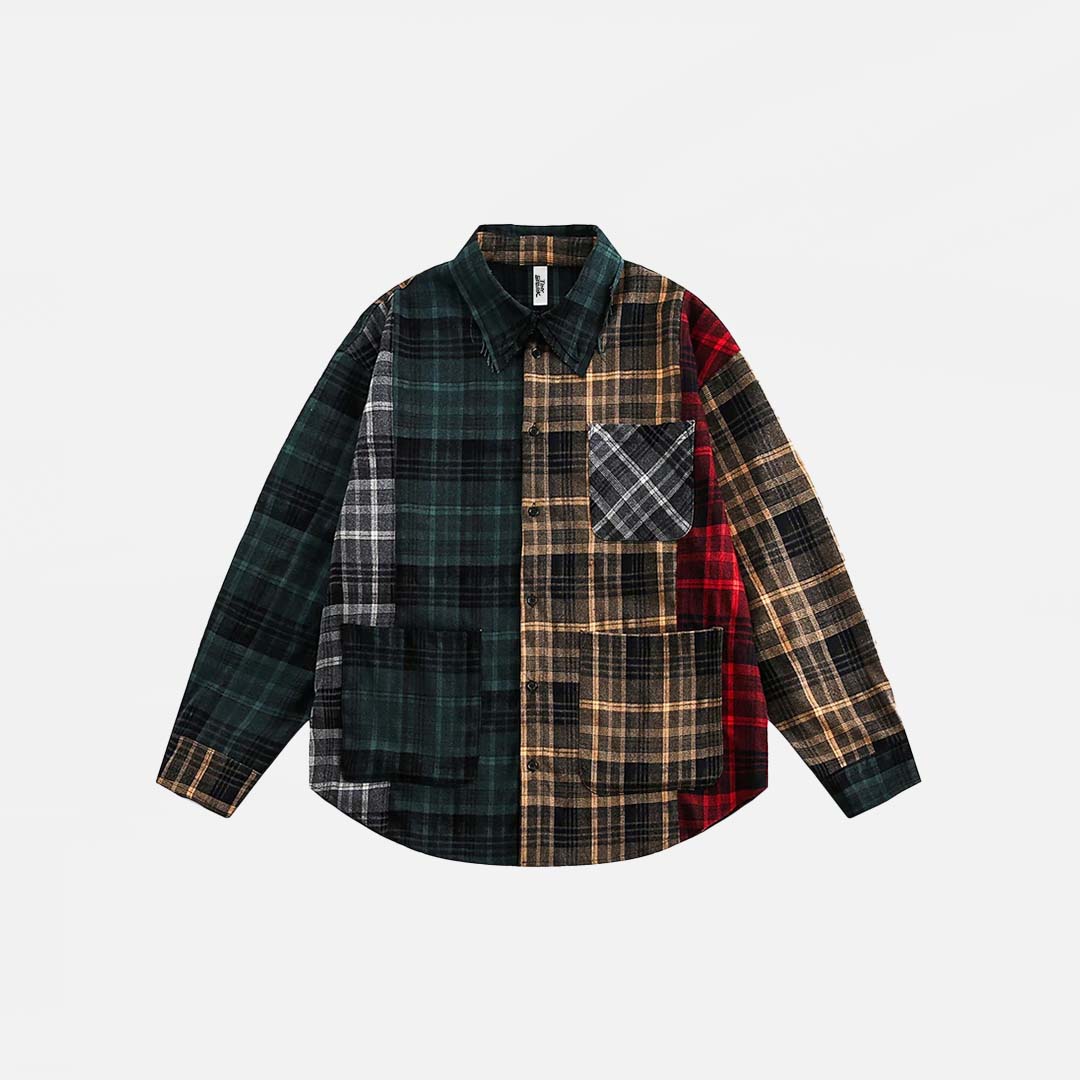 Chemise en flanelle à manches longues, ample et patchwork, oversize