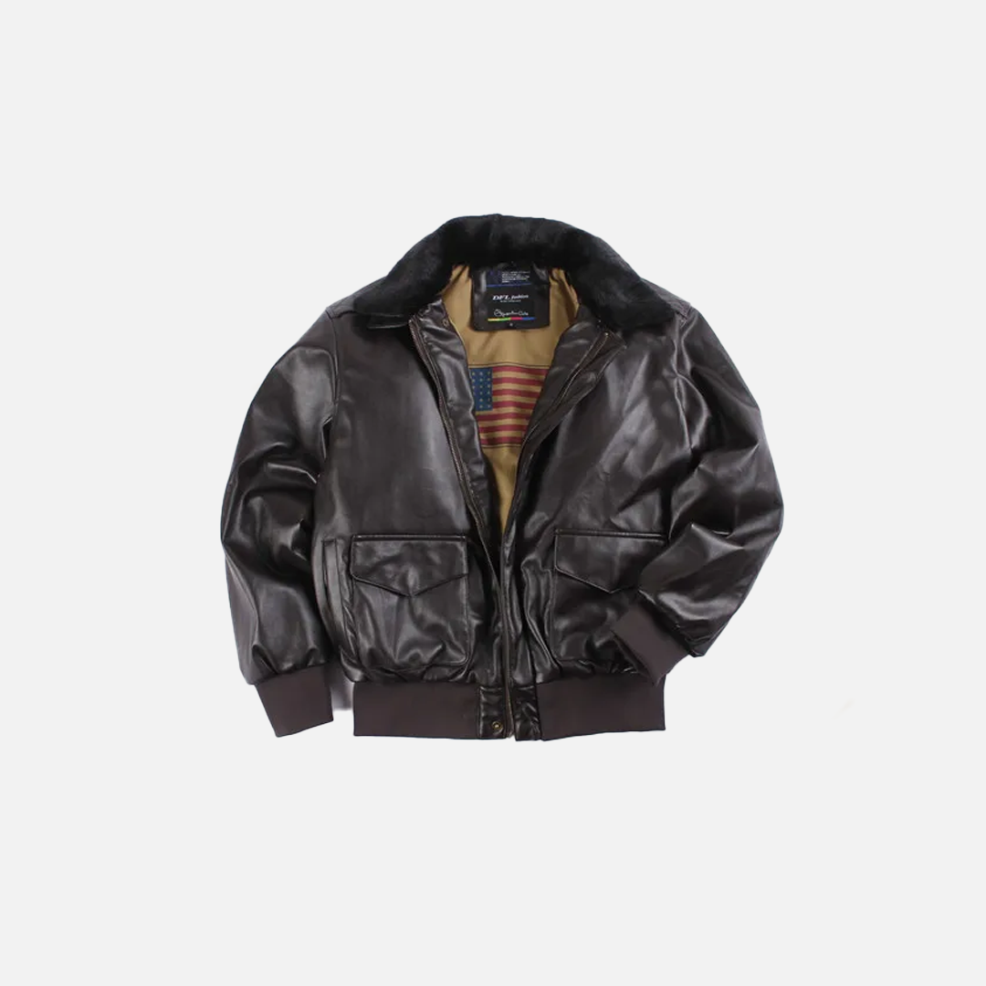 Vintage Lederjacke mit abnehmbarem Pelzbesatz