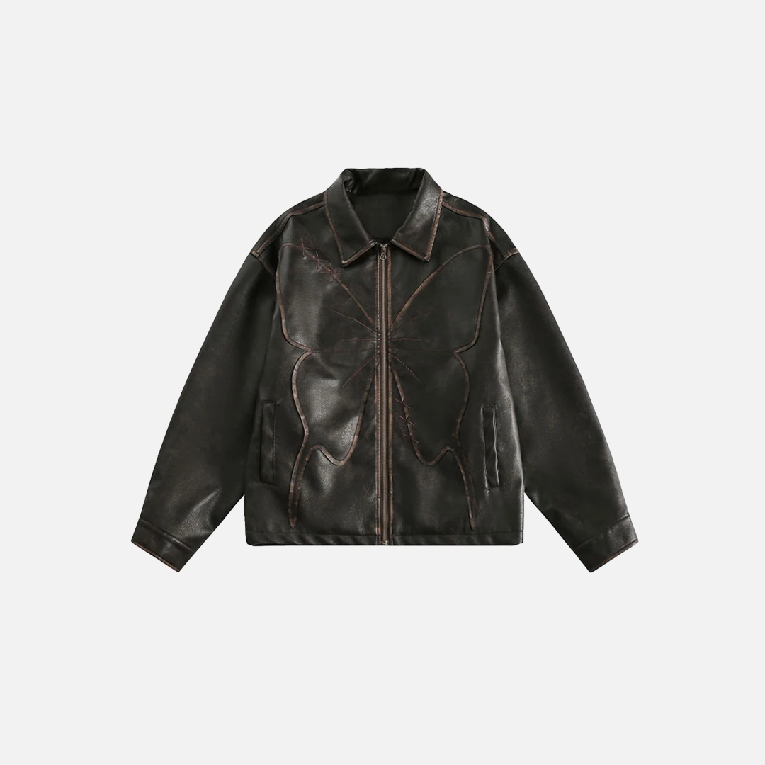 Attraktive Lederjacke im Used-Look mit Patchwork-Details