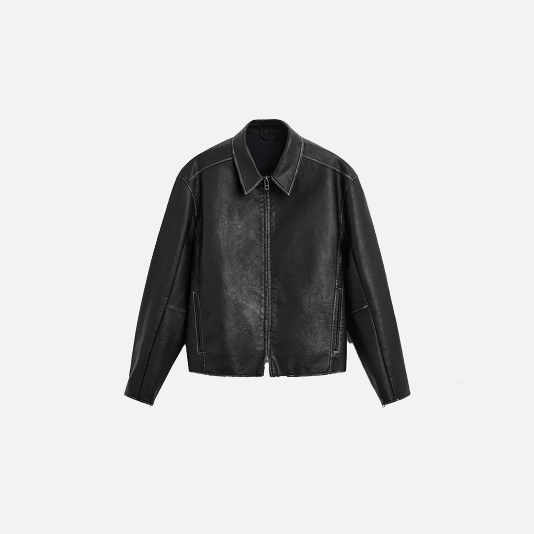 Jacke mit Revers aus Kunstleder im Used-Look