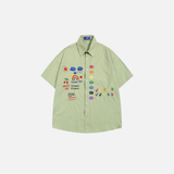 Chemise à manches courtes brodée arc-en-ciel éclatant