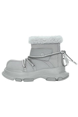 Light Grey Winter Boot with White Faux Fur Trim
