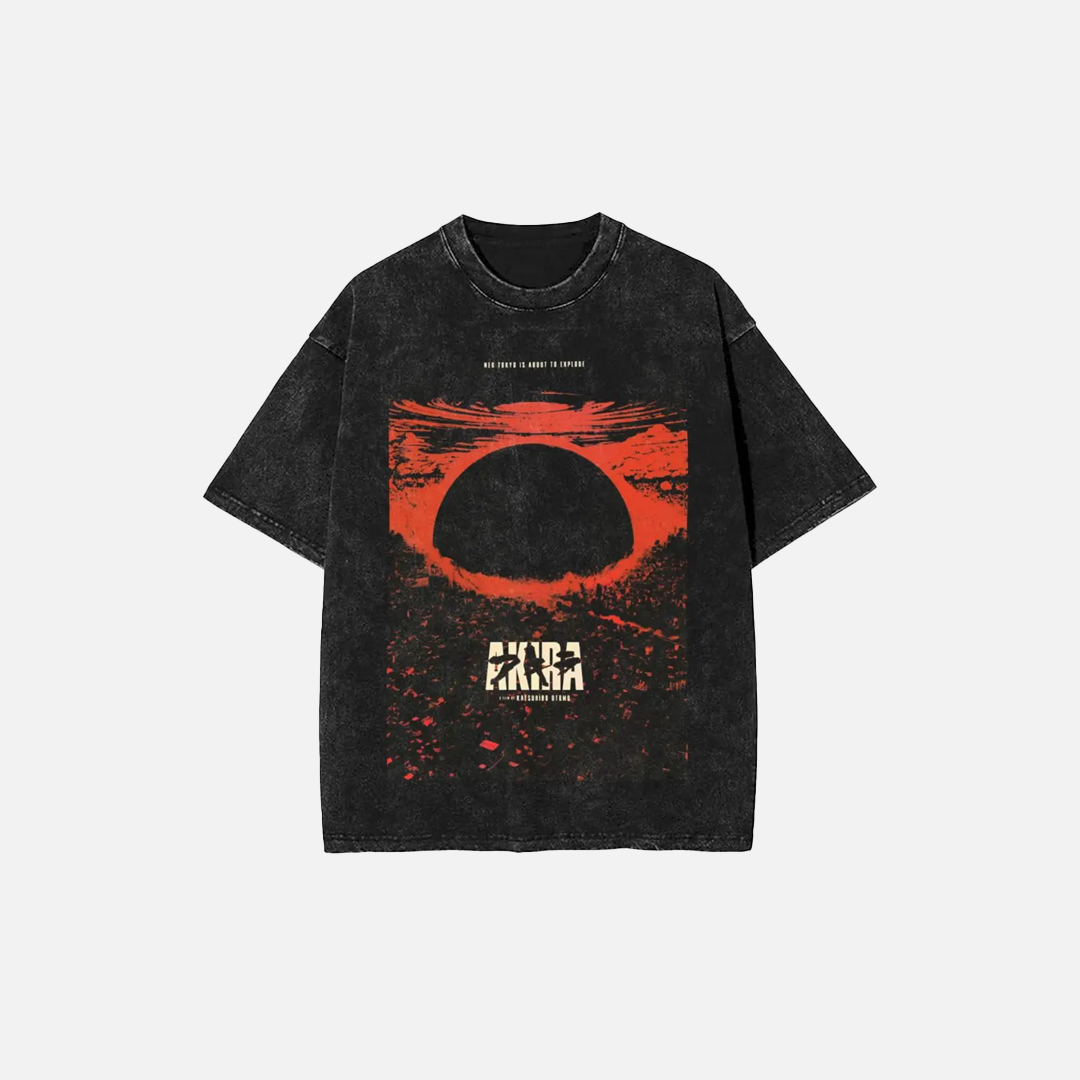 Trendy Japanese Anime Style Graphic Washed T-Shirt