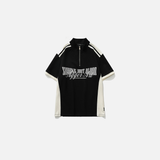 Spliced Letter Printed Stand Collar T-Shirt
