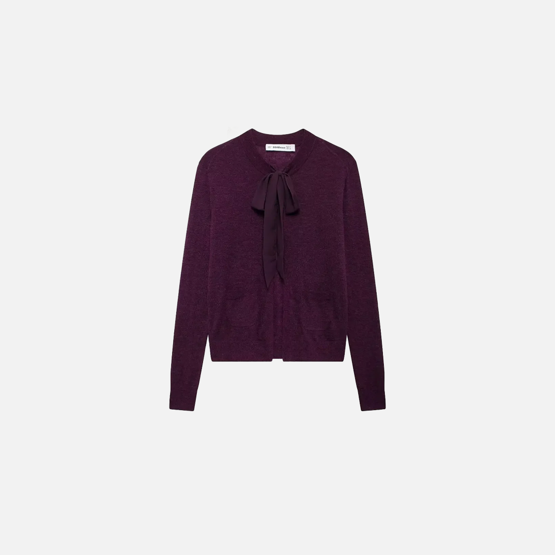 Lila Strickcardigans mit Schnürung und Schleife