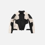 Veste en cuir de couleur contrastée