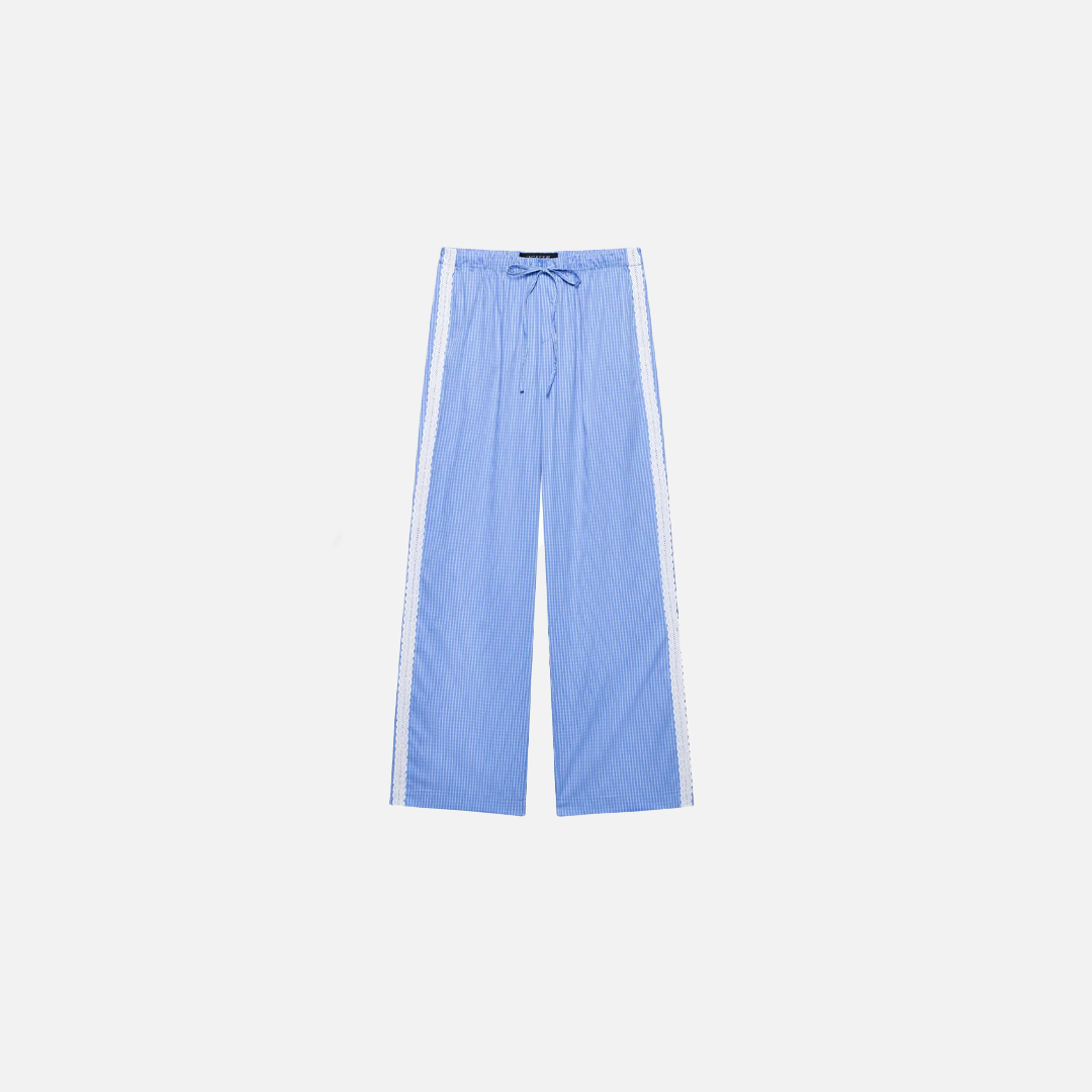 Pyjamahose mit farblich kontrastierender Spitze und Karomuster