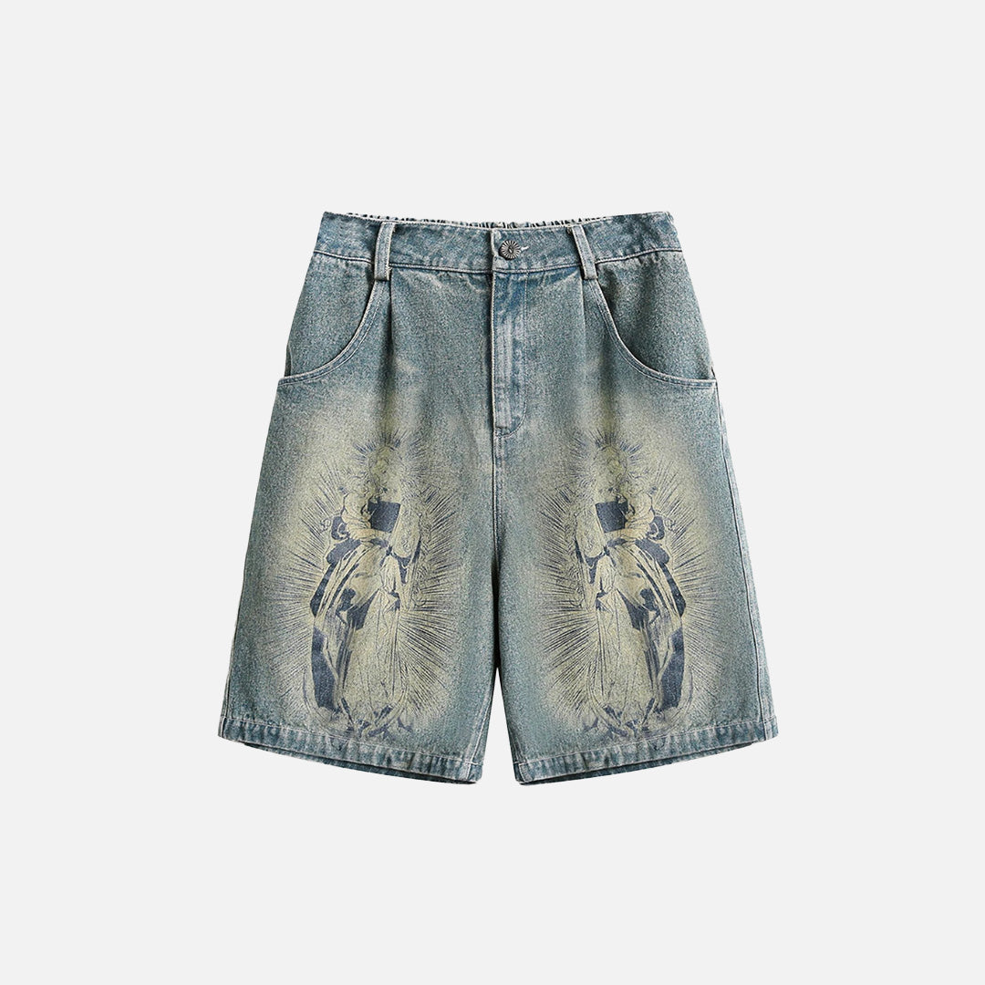 Divine Print Denim Shorts