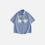 Funny Embroidered Flower White Duck Shirt