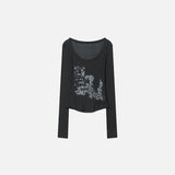 Langarm-T-Shirt für Damen mit abstraktem Print