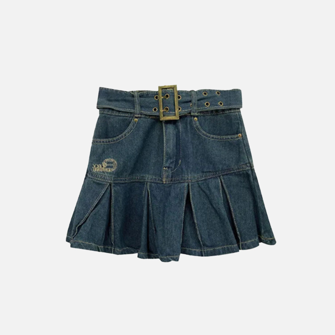 Y2K Denim High Waist Belted Skirt