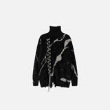 Stitched Turtleneck Black Sweater