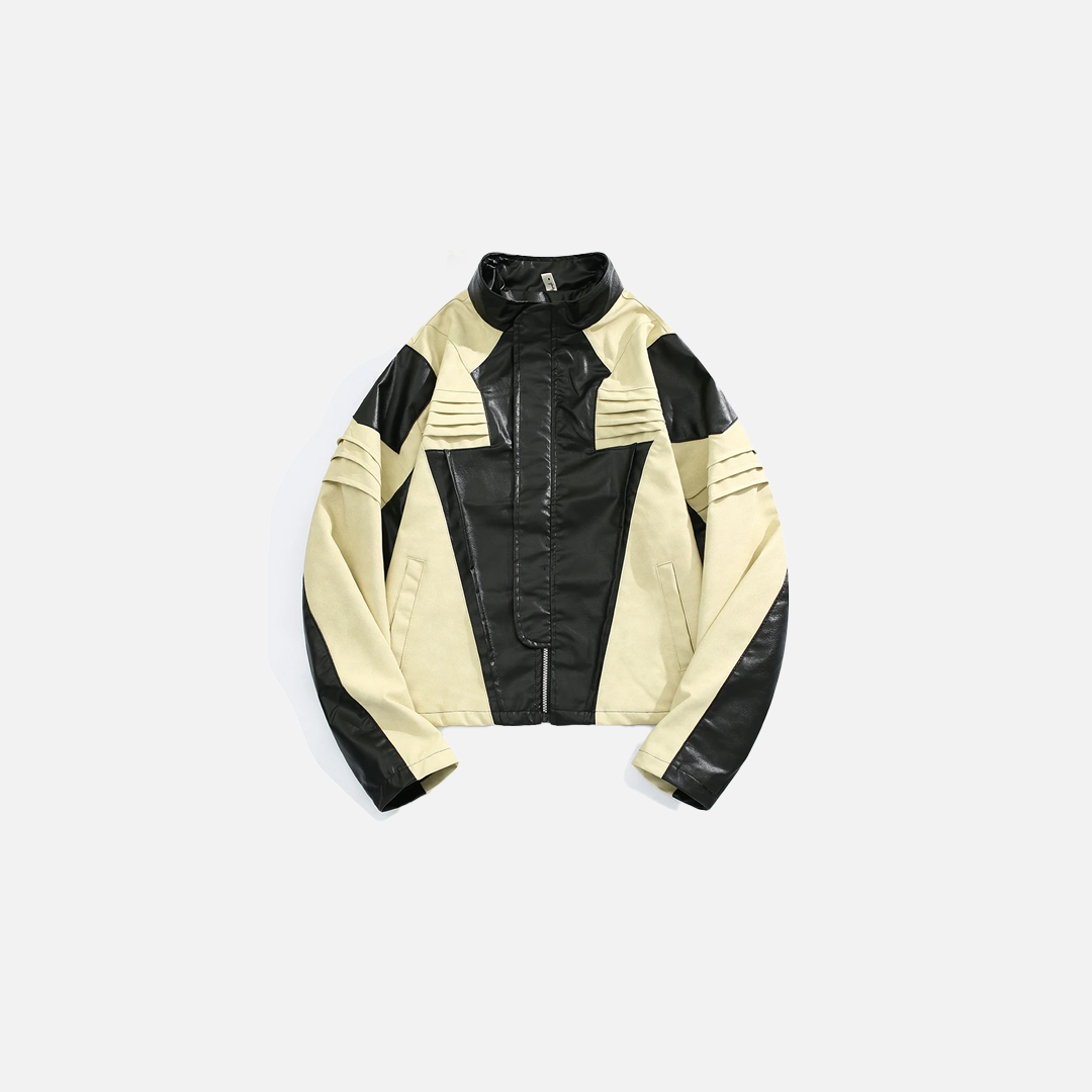 Biker-Lederjacke mit Falten und Kontrastdetails