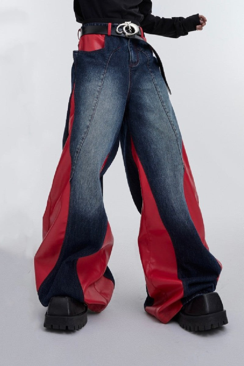 Genähtes PU-Leder-Denim 