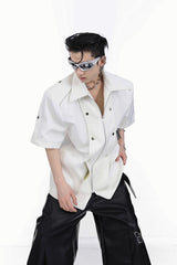 Chemise en cuir rivetée à manches courtes 