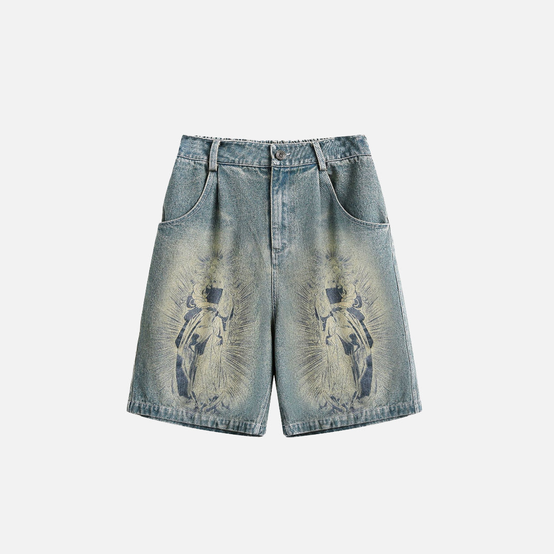 Abstract Printed Denim Shorts