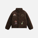 Embroidered Fleece Button-Up Jacket