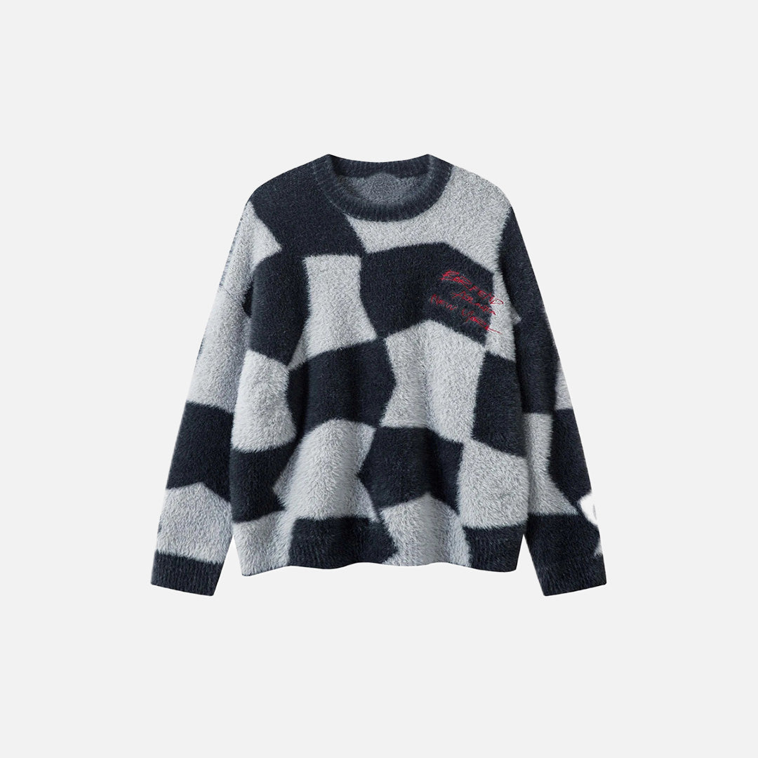 Y2K-Strickpullover mit abstraktem Gittermuster