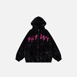 Schwarze Jacke mit flauschiger Stickerei