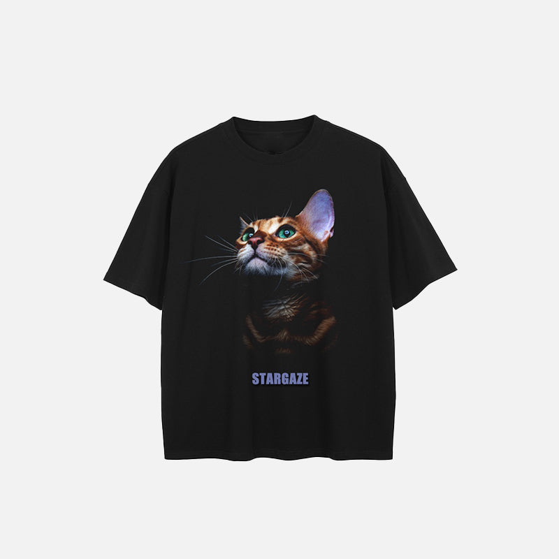 Stargazing Cat Graphic Print T-Shirt
