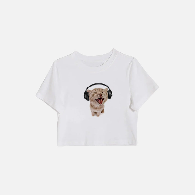Y2K Damen-Crop-Top mit Kätzchen-Grafik