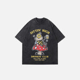 Sitting High Washed Bee Printed T-Shirt