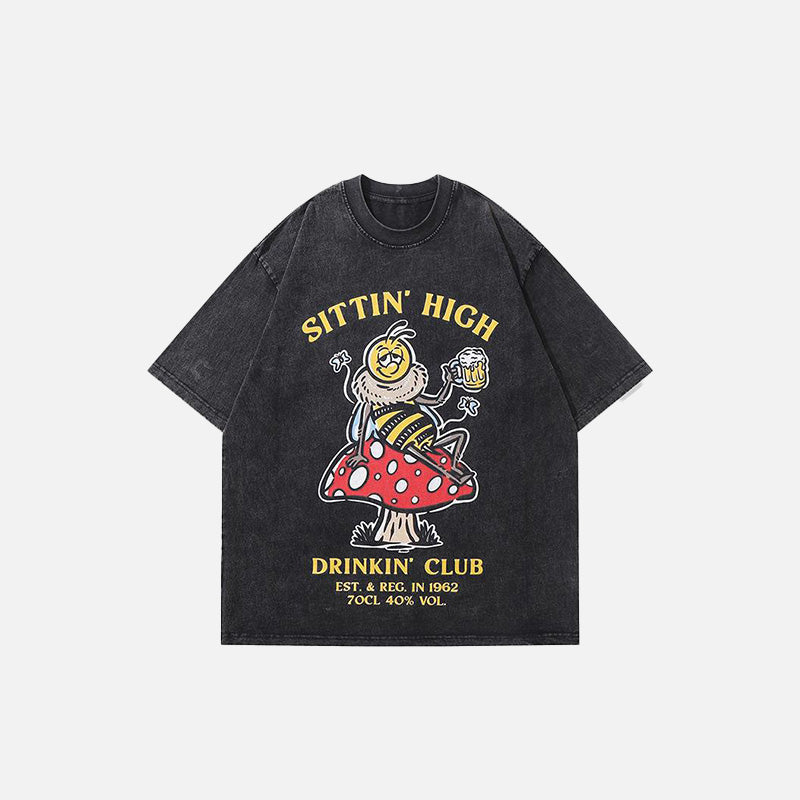 Sitting High Washed Bee Printed T-Shirt