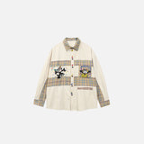 Chemise à carreaux brodée rétro à boutons