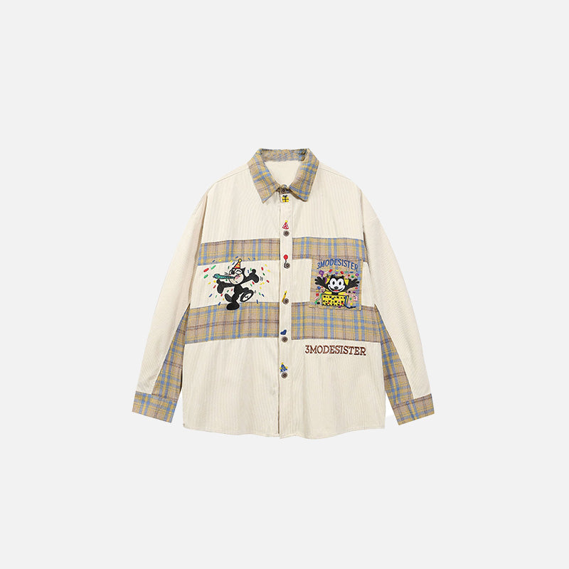 Chemise à carreaux brodée rétro à boutons