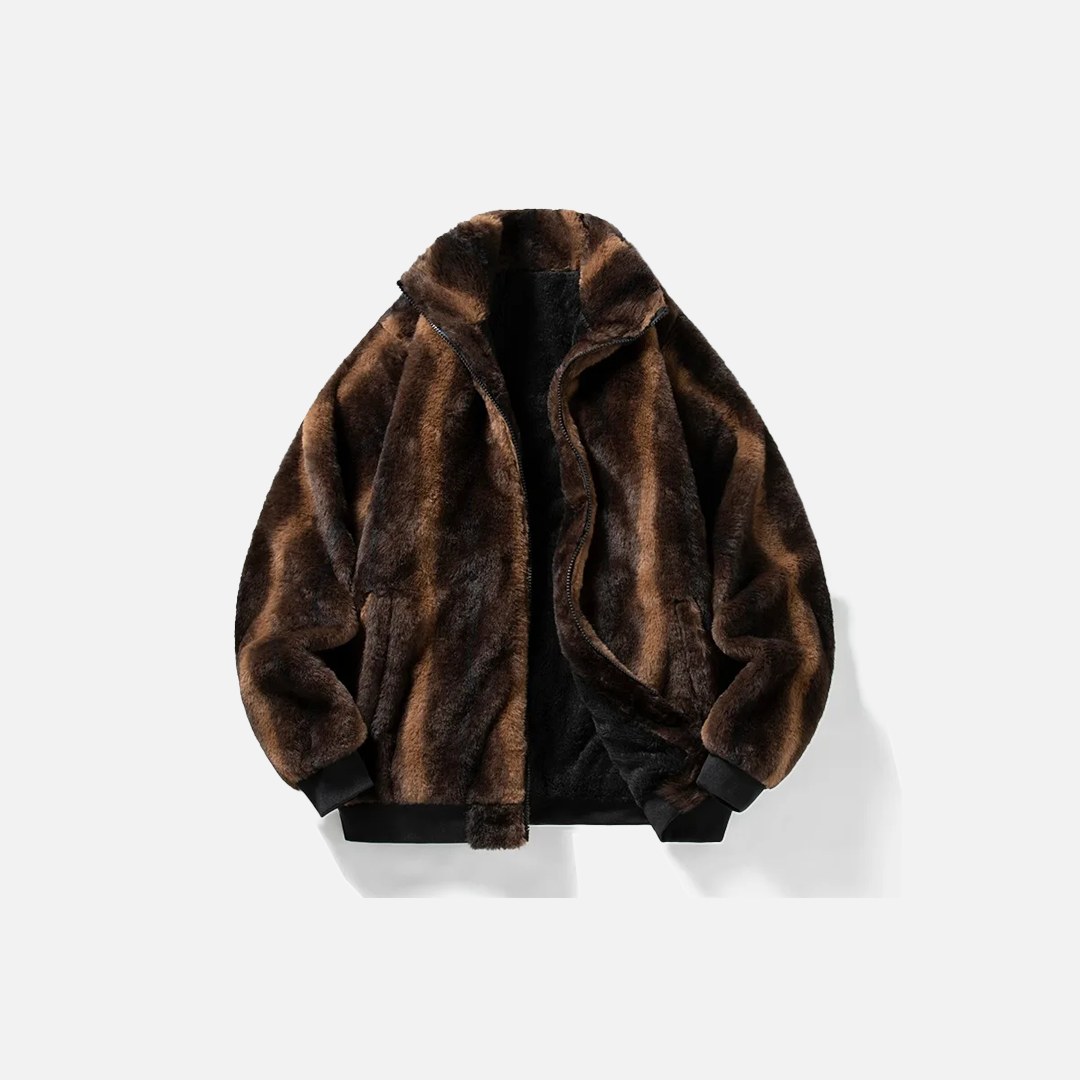 Warme, winddichte, fleecegefütterte Kunstpelzjacke