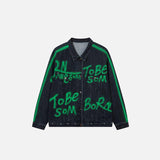 Vintage Green Letter Washed Denim Jacket