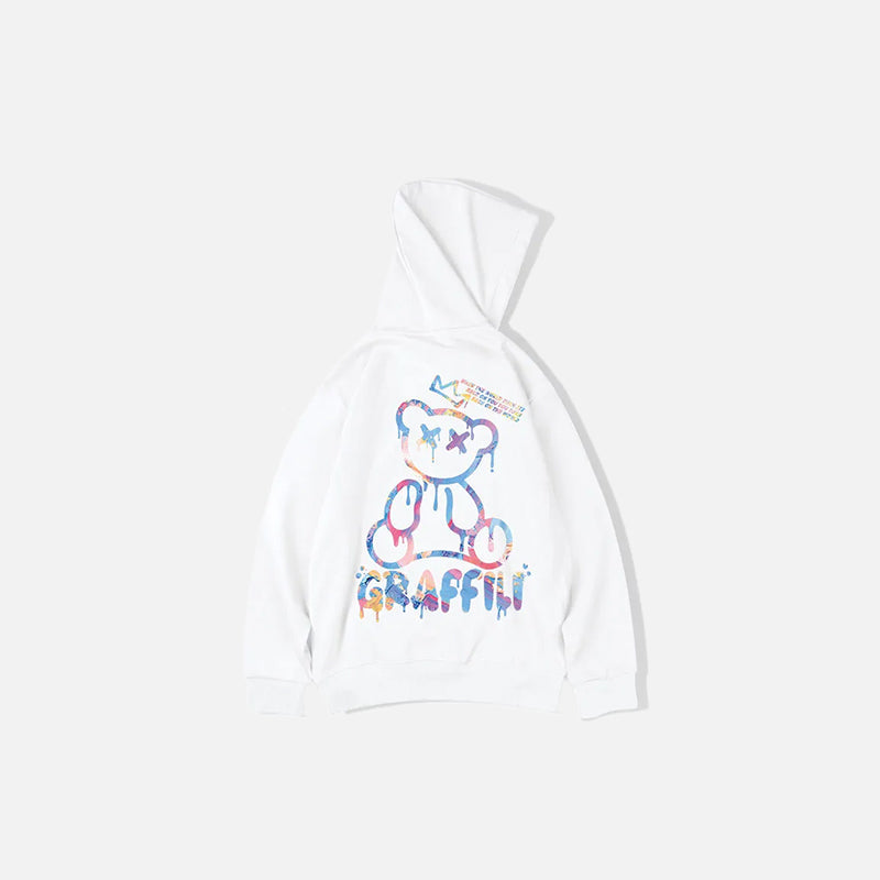 レトログラフィティクマプリントフーディー