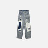 Jeans mit Used-Look und geradem Schnitt, Patchwork-Design