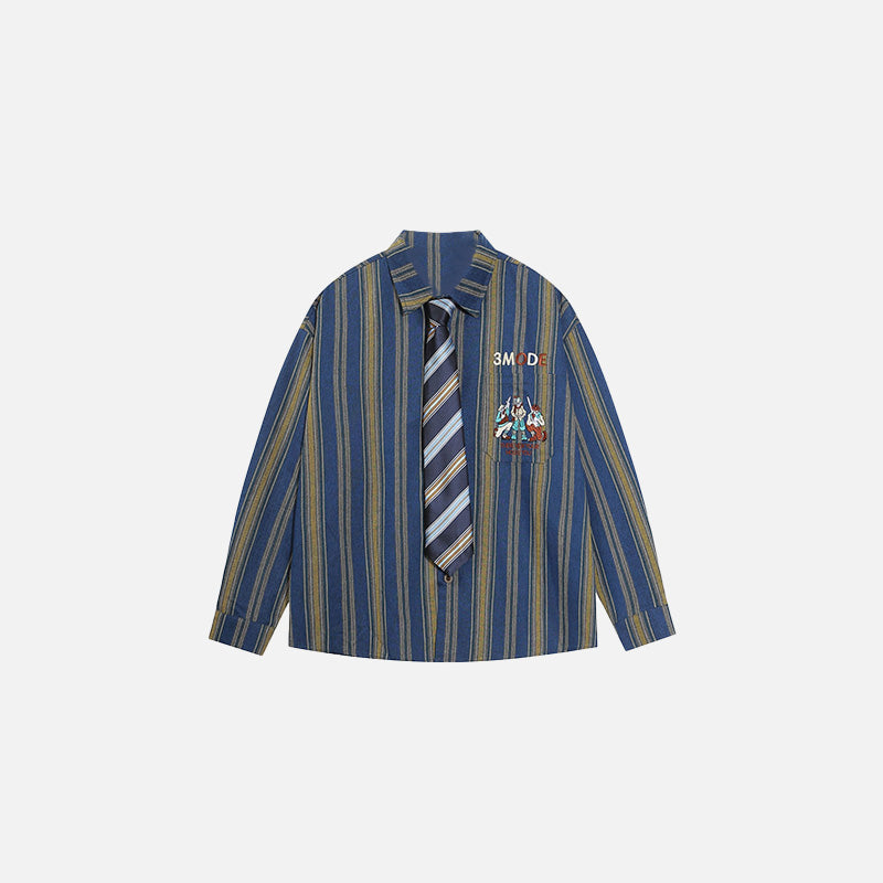 Embroidered Striped Nick-tie Shirt