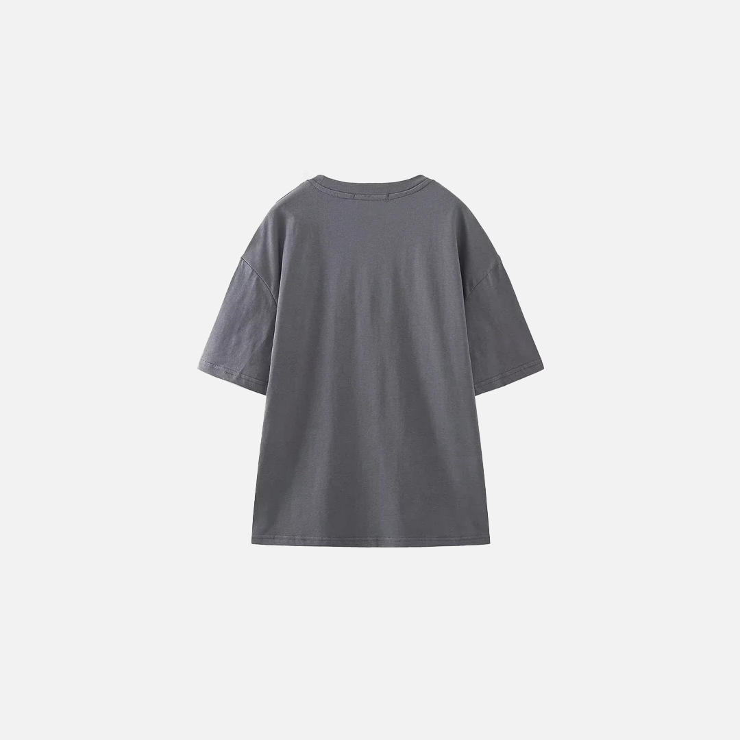 グレー ビーズプリント オーバーサイズ コットンTシャツ