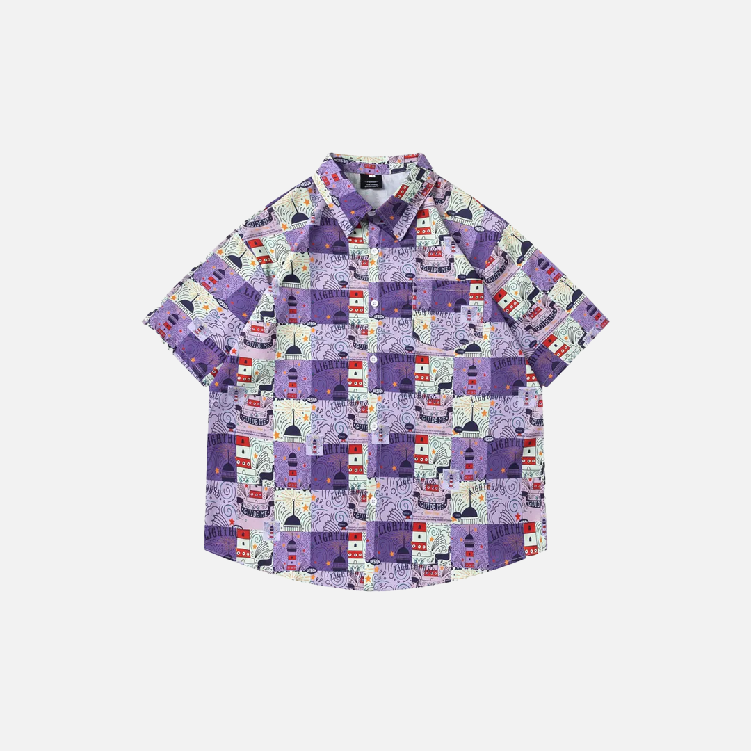 Trendiges Strandhemd mit hawaiianischem Grafikprint im Y2K-Stil